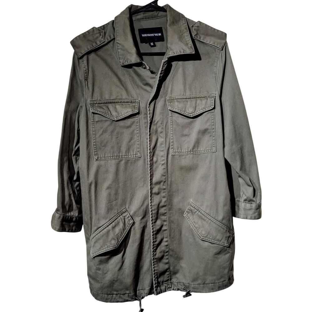 WhoWhatWear Olive Green Military Snap Front Draw String Bottom Jacket Sz M